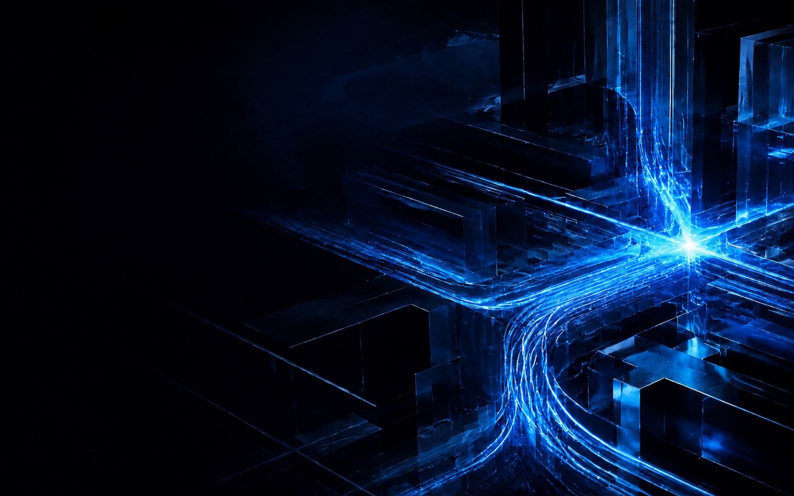 Fluxos de luz azul conectando uma infraestrutura digital